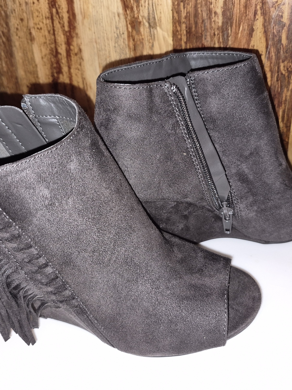 Indigo Rd. Fringe Peep Toe Booties Gray US 7.5m